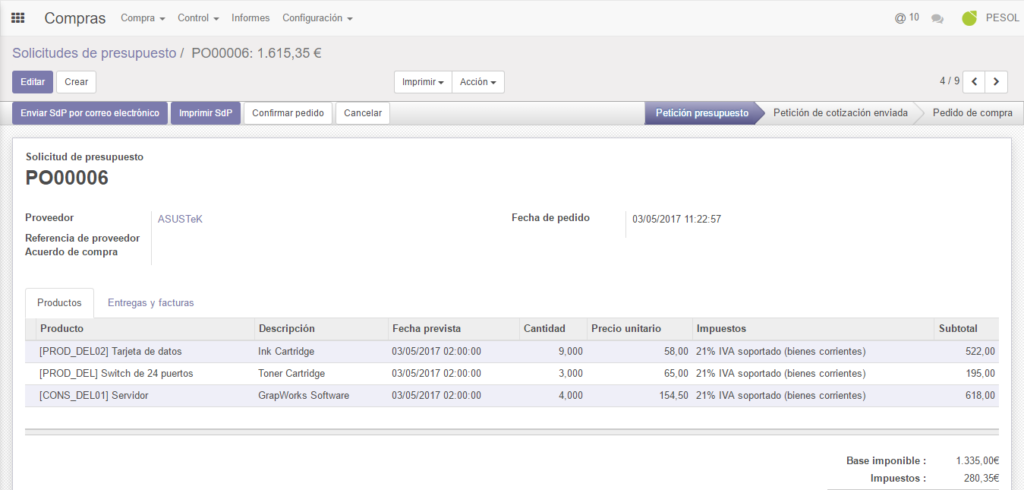 Solicitud de presupuesto Odoo
